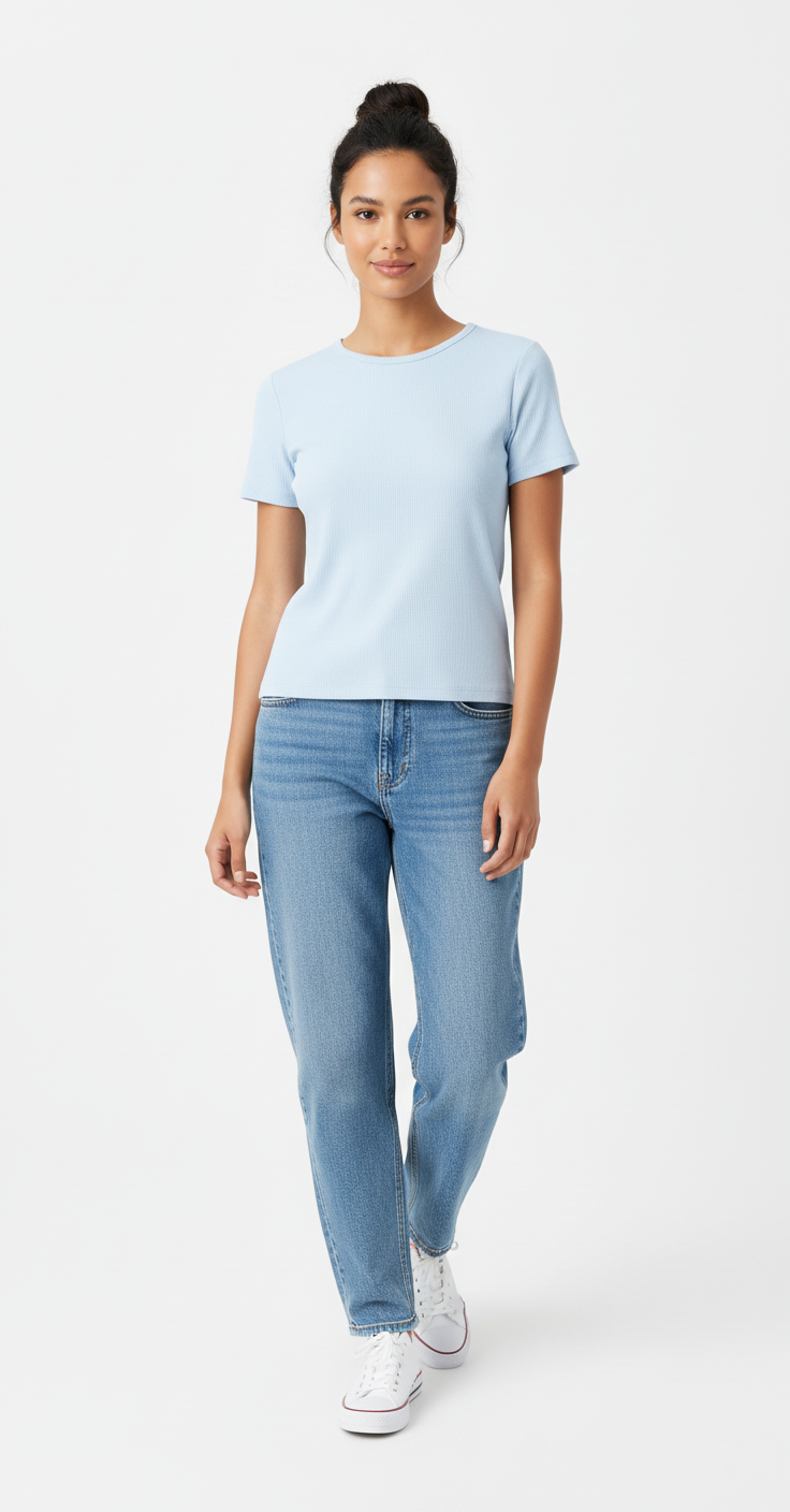 Rib T-shirt in Pastel Blue
