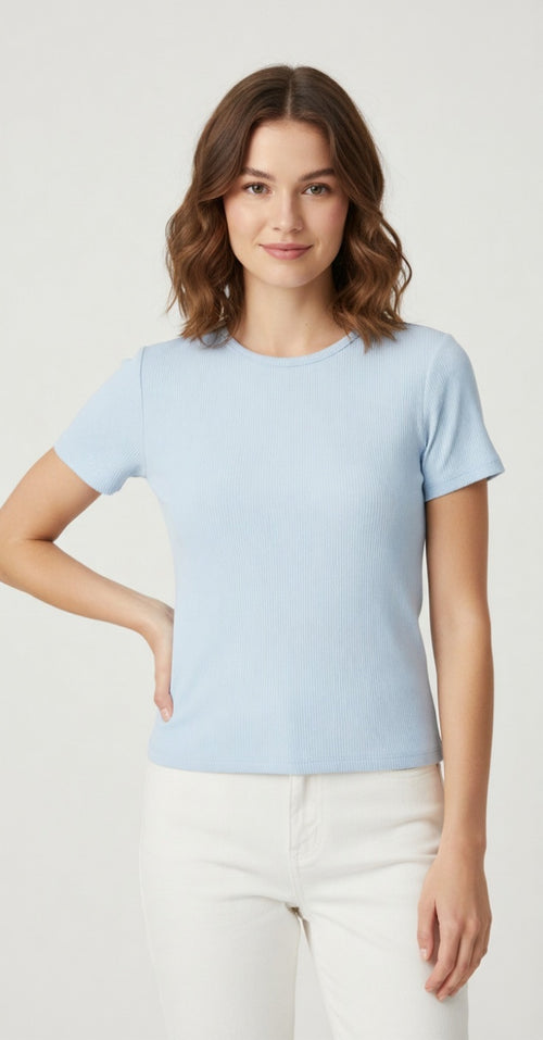 Rib T-shirt in Pastel Blue
