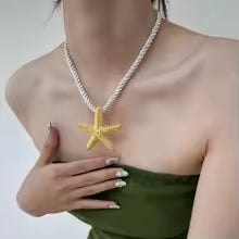 White Rope Starfish Pendant Necklace