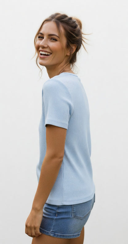 Rib T-shirt in Pastel Blue